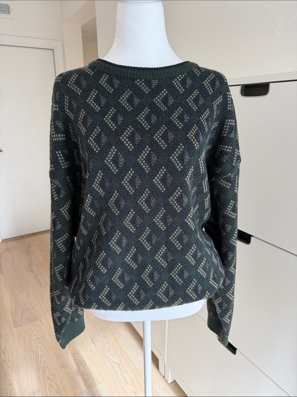 Dark Green Patterned Crewneck Sweater